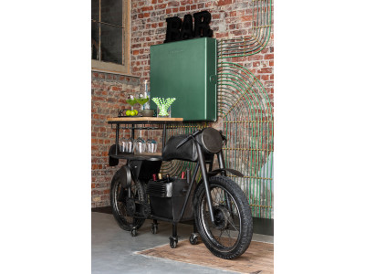 Bar Motocyclette 12 Verres 6 Bouteilles Metal/Bois De Manguier