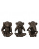 Set de 3 Singes Entendre/Voir/Se Taire Resine Marron Large 11621