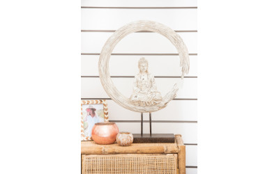 Bouddha Cercle Sur Pied Resine Beige JLINE 61 cm