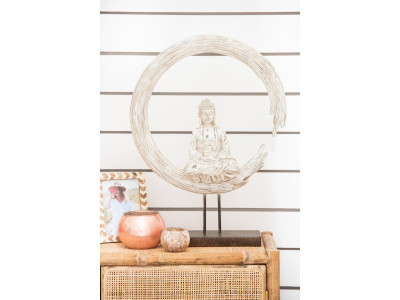 Bouddha Cercle Sur Pied Resine Beige JLINE 61 cm