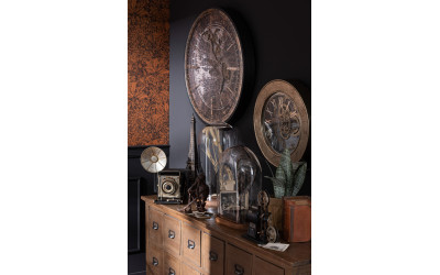 Horloge 80x80cm Mappemonde Antique en MDF Or/Noir Large