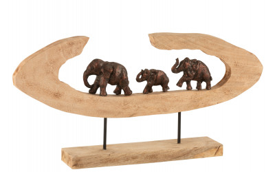 Elephants En Rang Sur Pied Bois De Manguier/Alu Bronze