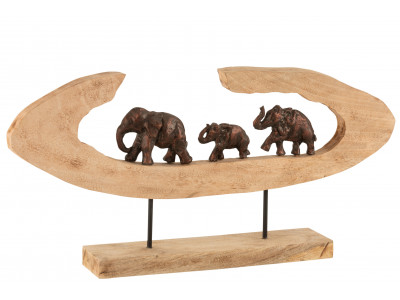 Elephants En Rang Sur Pied Bois De Manguier/Alu Bronze