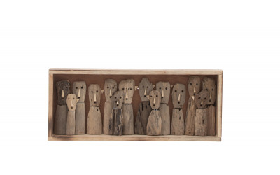 Decoration Murale Famille De Masques Dans Compartiments Bois Recycle Naturel Small