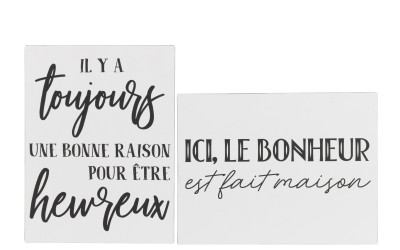 Pancarte Textes Francais Heureux Bonheur Metal Blanc/Noir