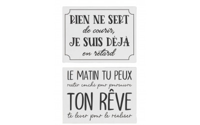 Pancarte Textes Français Retard / Reve Metal Blanc/Noir