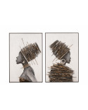 Peinture Femme Africaine 123x84 cm Bois/Canevas Marron/Gris