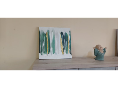 Peinture Abstraite Lignes 60x60 cm Canevas/Bois Vert Blanc